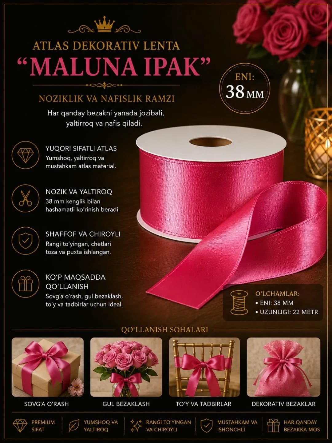 Атласная лента «Шёлк Maluna»